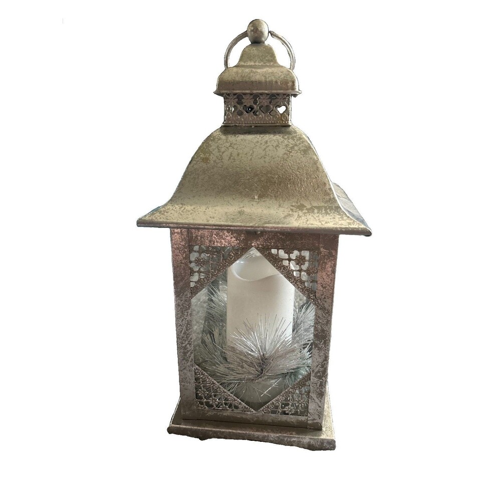 Antique Silver LED Candle Lantern Flameless Christmas Winter Holiday Decor